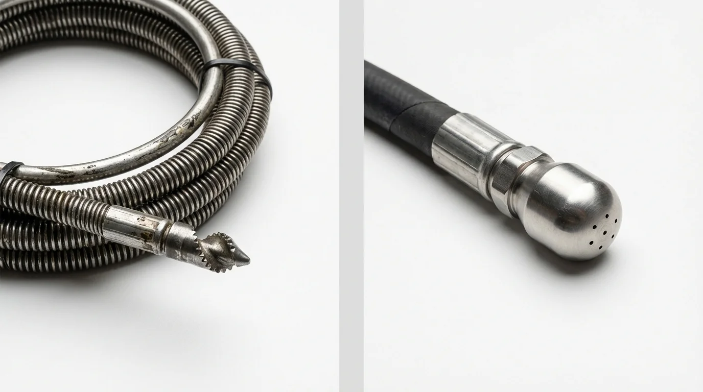 Drain snake cable and hydro jetting nozzle used for drain cleaning in Auburn, GA
